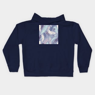 Delicate Lilac, lavender and light blue feathers - pattern 2 with dark ascents ! Kids Hoodie